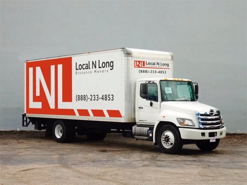 Local N Long Distance Movers white box truck with red LNL logo and phone number